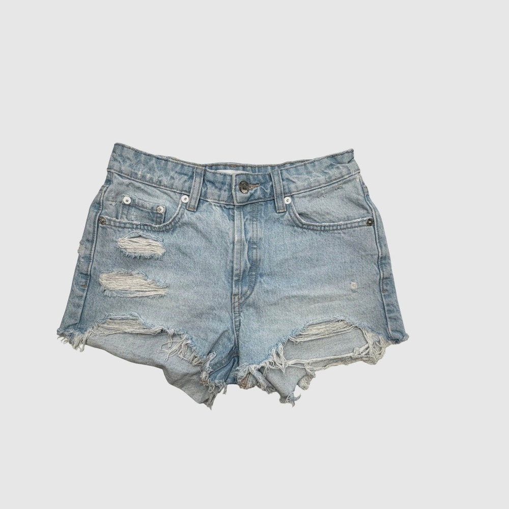 Zara Denim Shorts Womens 2 Light Blue Distressed Raw Hem High Rise